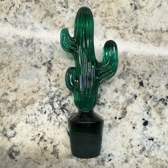 Vintage 90s Pier 1 Decanter Genie Bottle Green Saguaro Cactus Stopper - Picture 6 of 6